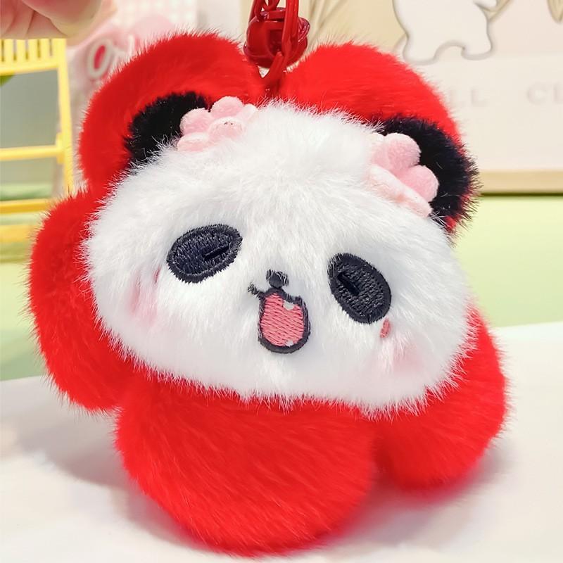 Delightful Cartoon Panda Plush Keyring Colorful Floral Designs For Key Accessories