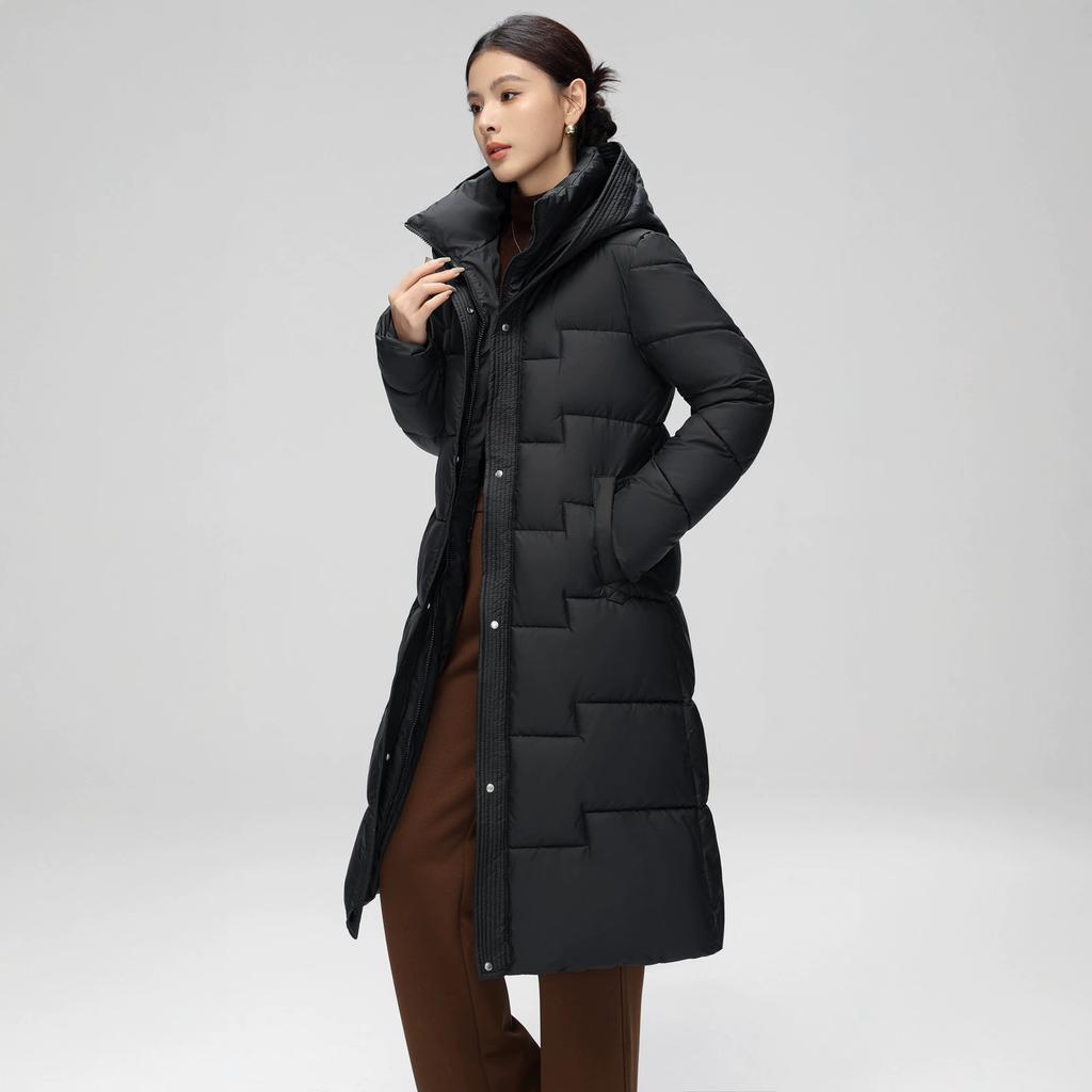 Polyester cotton-padded clothes for women's long over-knee hooded cotton-padded clothes for women's medium and long cotton-padded jackets with waist l