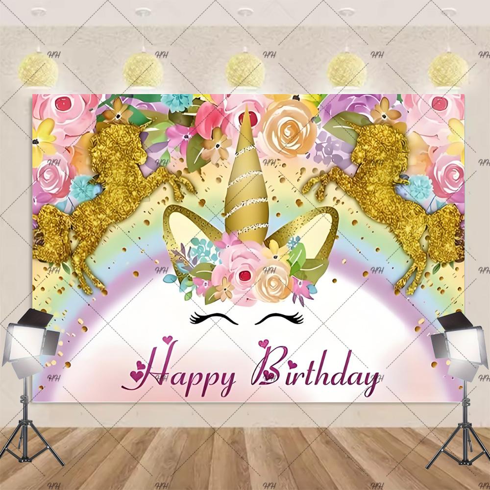 Cartoon Rainbow Unicorn Theme Princess Birthday Party Decoration Background Baby Shower Backdrop Photozone Studio Prophoot Props
