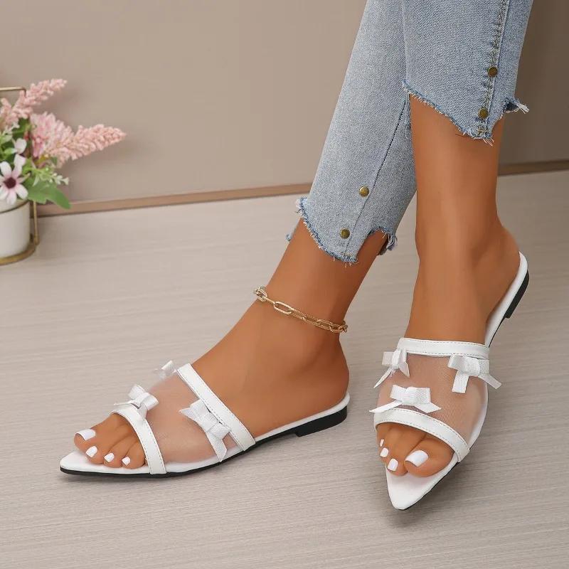 

Fashion Pointed Toe Women s Slippers Flats Bow Sandals Summer Woman Shoes 2025 New Beach Flip Flops Designer Walking Zapatillas De Mujer 36