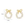 Korean  Round Bow Knot Earrings For Women Temperament Fashion Rhinestone Imitation Zircon Stud Earrings Party Wedding Jewely