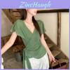 T Shirt Summer Womens Oversized V Neck With Cross Tie Strap For Casual Wear