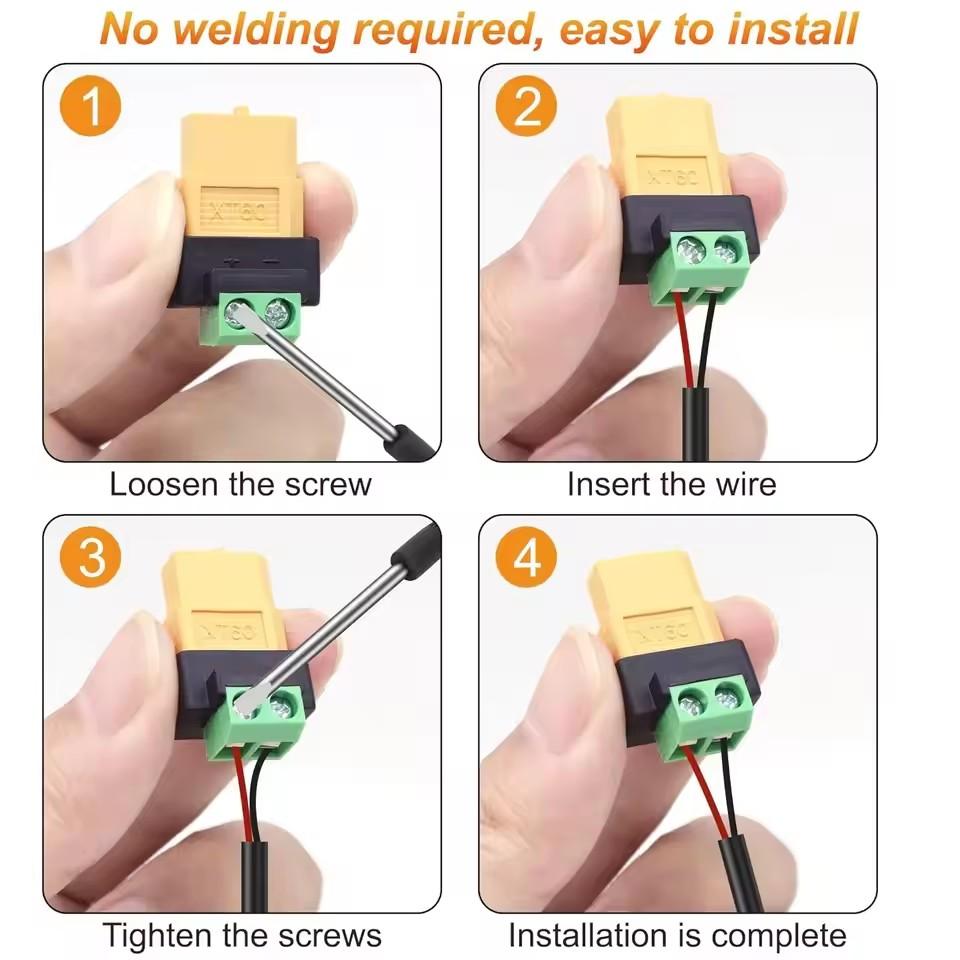 Xiaomi 10/8/6/1PCS XT60 Connectors Screw Terminal Adapter XT60 Male/Female To 2PIN Solderless Power Plugs for Solar Panels Drone