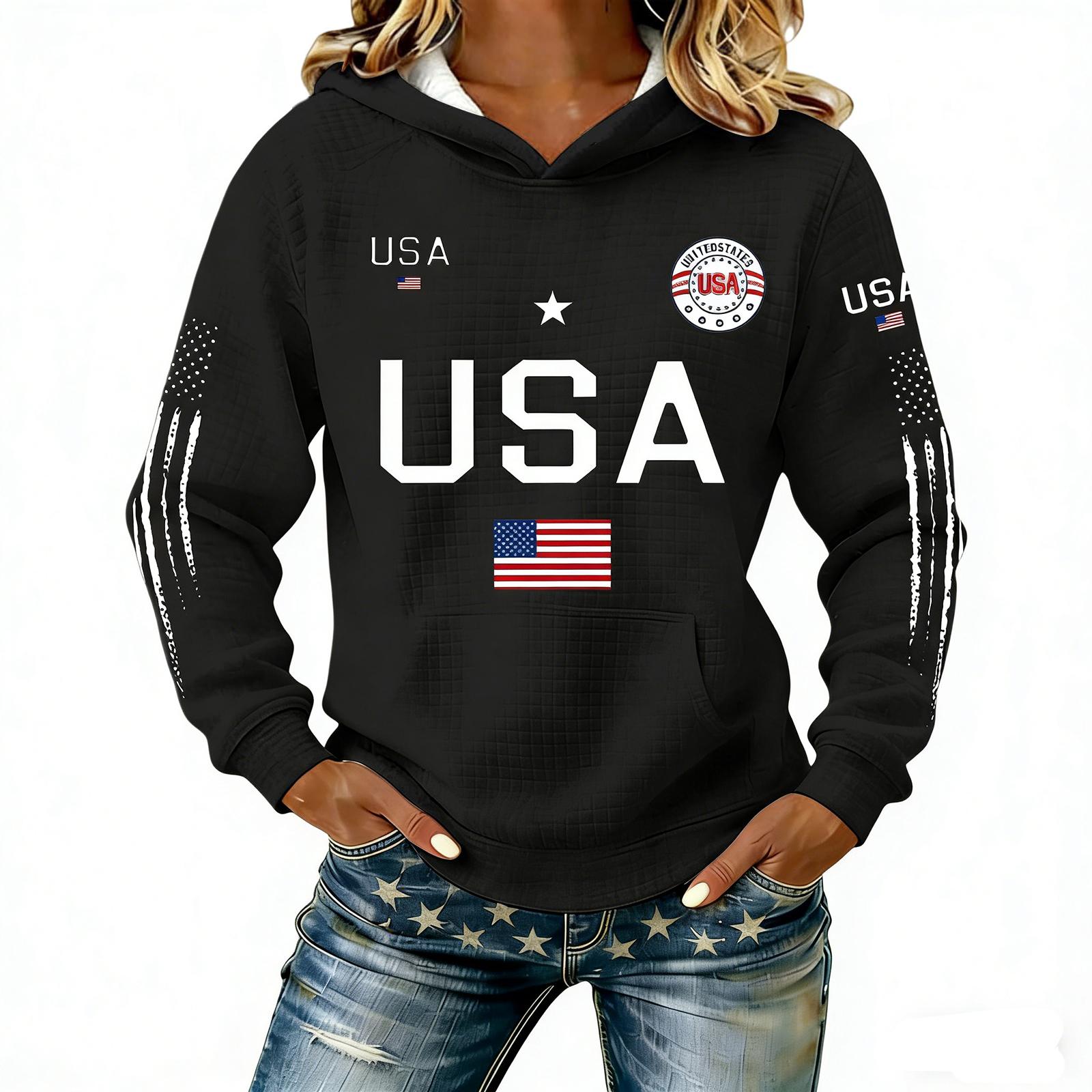 Woman 250 Anniversary USA Flag Hoodie 250Th Patriotic 1776-2026 Apparel Oversize Hoodie L чёрный