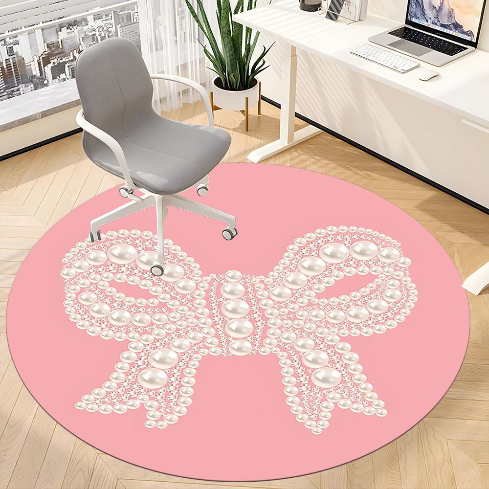 1pc Pearl Bow Office Round Rug, Carpet for Office, Gaming, Lightweight Round Floor Mat Yy260205055