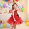 Girls Ladybug Costume Dress with Tulle Skirt and Wings for Halloween Party Cosplay Animal Performance Dress Up Set