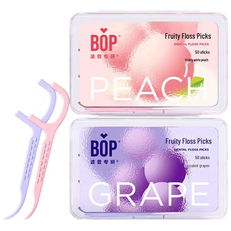 

bop Dual-Line Dental Floss Sticks - Grape & Peach Combo (100 Sticks)
