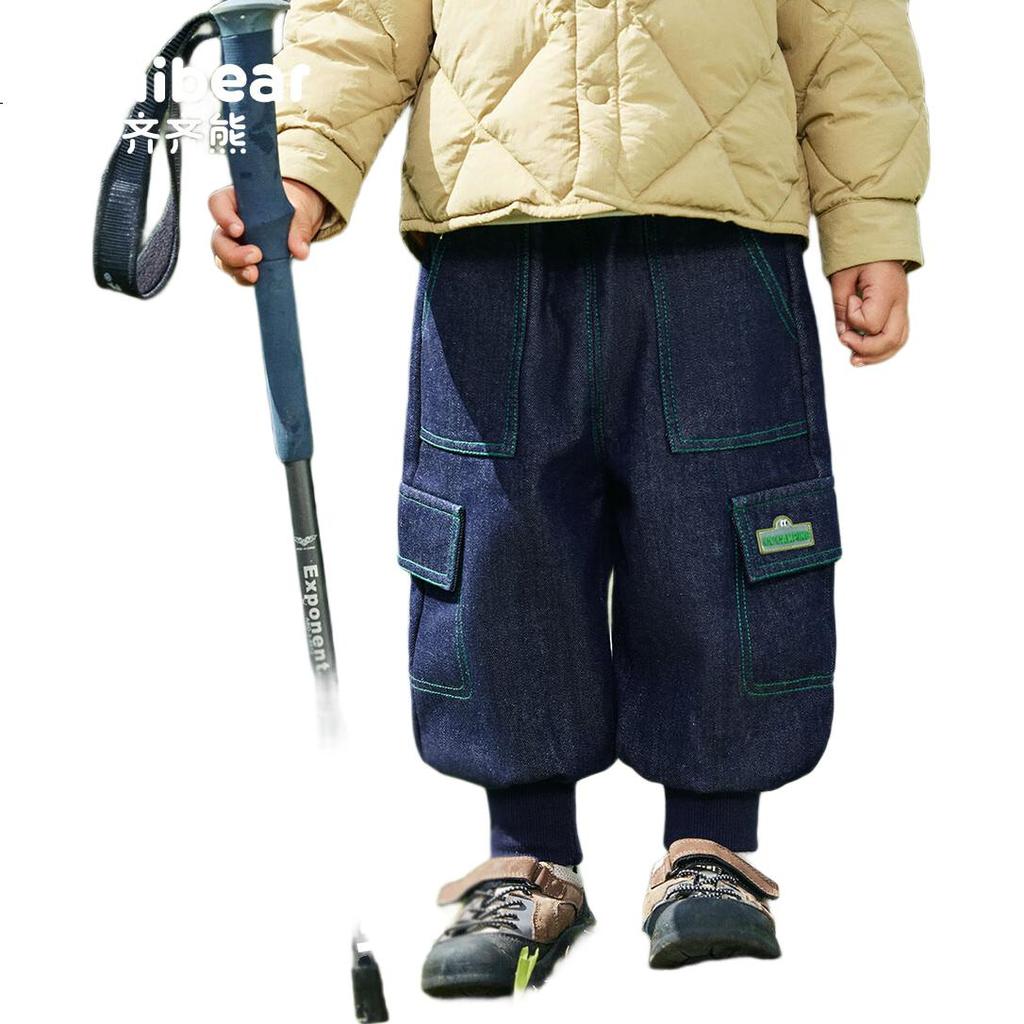 Ciciibear [One-Piece Fleece Anti-Fading] Baby Jeans, Fleece-Lined Thickened Winter Style Cargo Pants, Boys' Trousers, Children's Pants