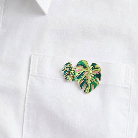 Alloy Brooch, Enamel Leaf Design Lapel Pin, Plant Lover Badge with Smooth Lines Bright Color, Fresh Style Brooch for Shirts Suits Sweaters Canvas