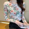 Retro Floral Print Mesh Women's Long Sleeve Sun Protection T-Shirt