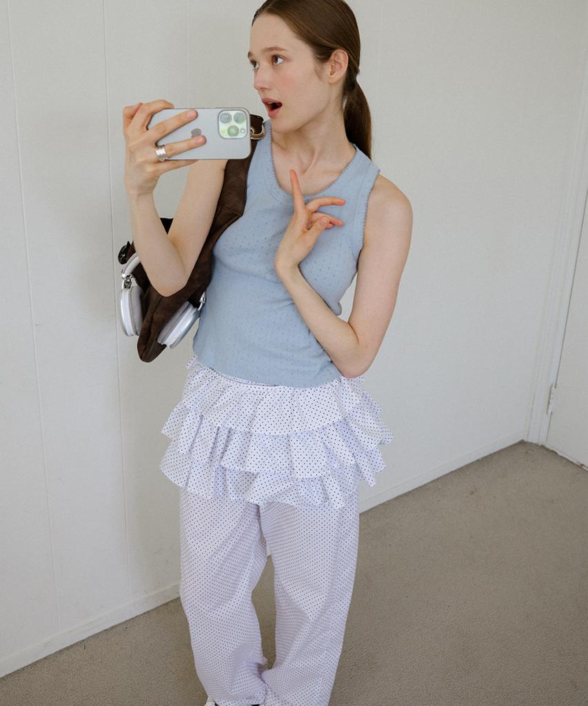 Leteoli Dot Cancan Wrap Skirt & Jogger Pants Set_White