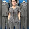 Maternity Summer Short Sleeve Two-Piece Set: Loose, Stylish Flaw-Hiding Plaid Top with Casual Pants