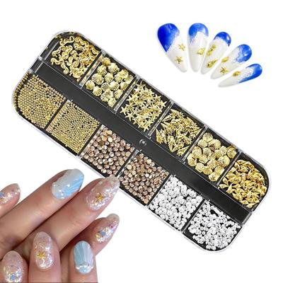 Nagelkunst Strass 1 Schachtel Gold Silber Metallnieten Nagelzubehör Seestern Muschel Qualle Nagel Meeresstil Nagelkunst Dekor