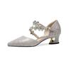 Single Shoes Women's Hollow Sandals Summer New Baotou Rhinestone Large Size Trend Fashion Versatile Gold High Heels Bridal Shoes