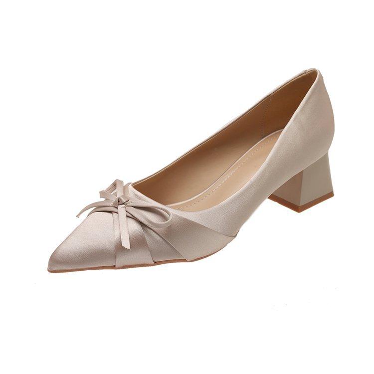 

[Youshilai] Temperament satin pointed single shoes women s 2025 spring new sweet bow shallow mouth high heels 39 абрикосовый