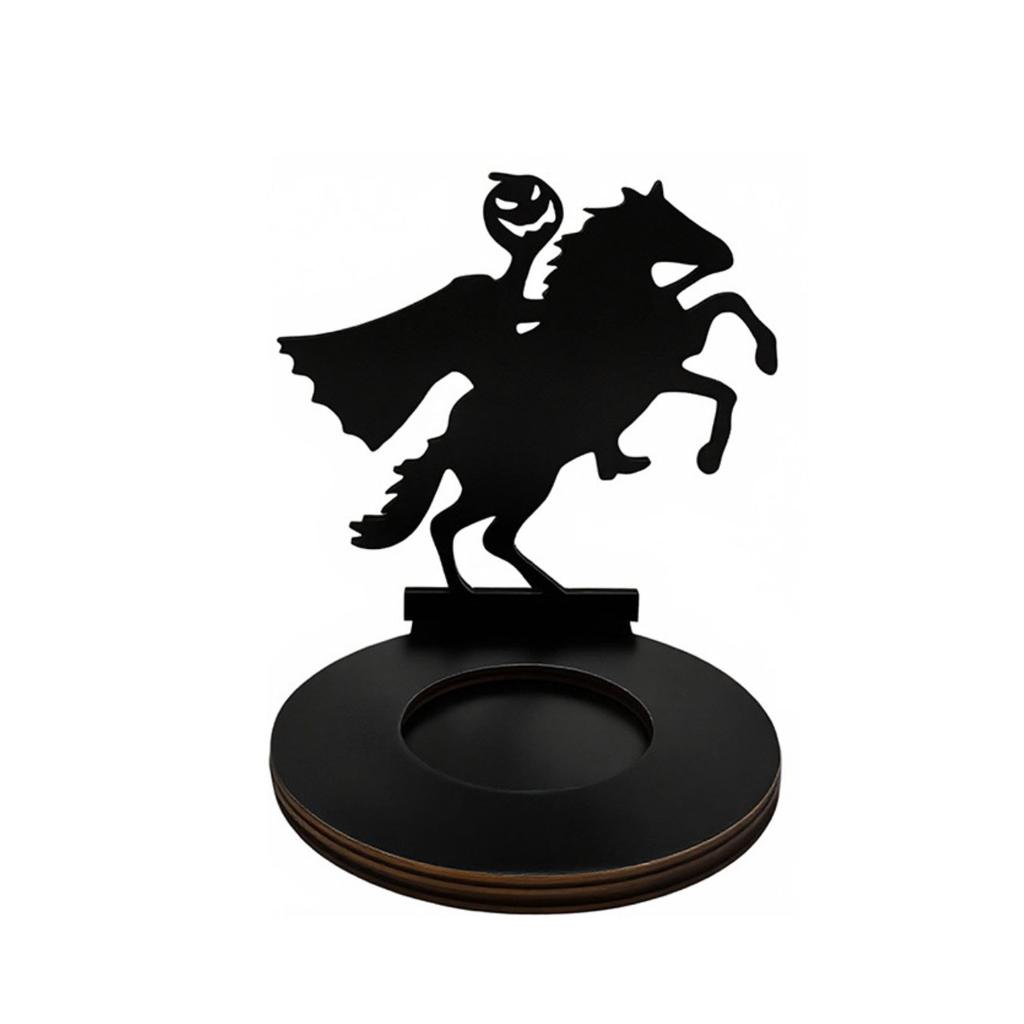 Halloween Candle Holder Black Wooden 2D Holiday Tabletop Centerpiece Decor for Party