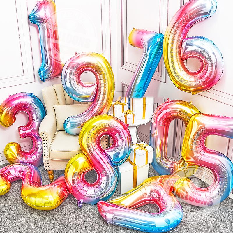 40palcové Duhové Fóliové Balónky s Čísly 0-9 Všechno Nejlepší k Narozeninám Svatba Party Dekorace Dospělý Barevný Héliový Balón Globos Dětský Dárek