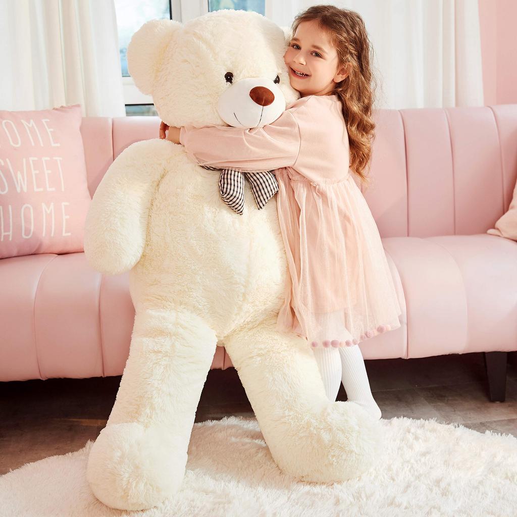 Amoiz 100cm Plush Bear, Cute BearHugging PillowSewn Bear WrapGiftEventCelebrationFluffy Soft Plush Toy (White)