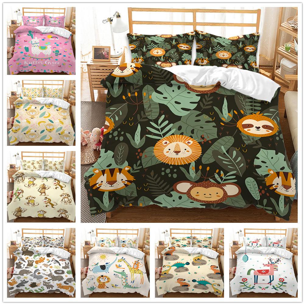 3D Digital Printing Cartoon Animal Bed Three-Piece Set Four-Piece Set