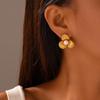 Polished Stainless Steel Pearl Stud Earrings for Women - Irregular Geometric Flower Design