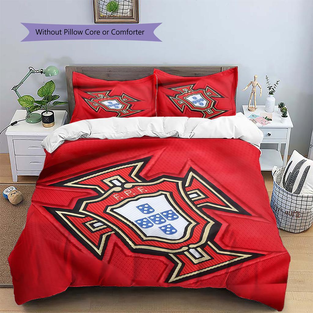 Portugal Fußballmuster Bettwäsche Heimdekoration Geburtstagsgeschenk (1 Bettbezug + 2 Kissenbezüge, ohne Füllung),Fanartikel.