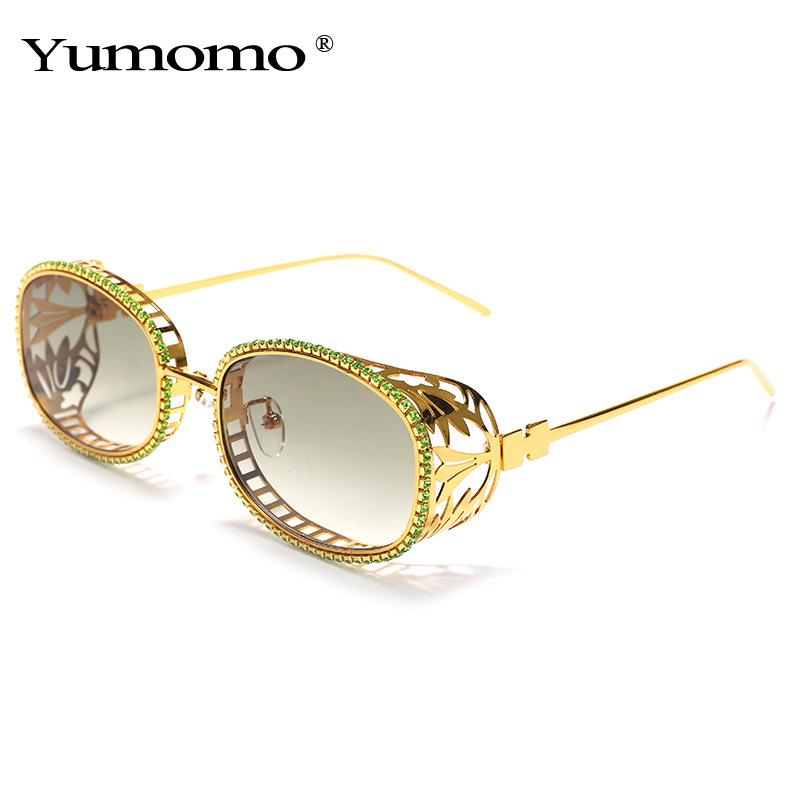 New steampunk-style hollow metal oval sunglasses with a futuristic design, featuring a unique and trendy handmade chain and available in multiple