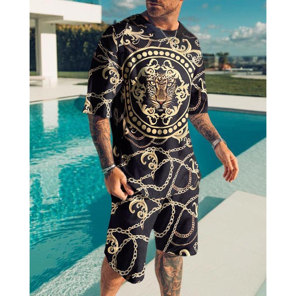2023 New Men's Clothing Set Summer Outfit 3D Printed Tshirt Shorts 2 Pieces Oversized Tracksuit Casual Love Eagle Sportwear Suit