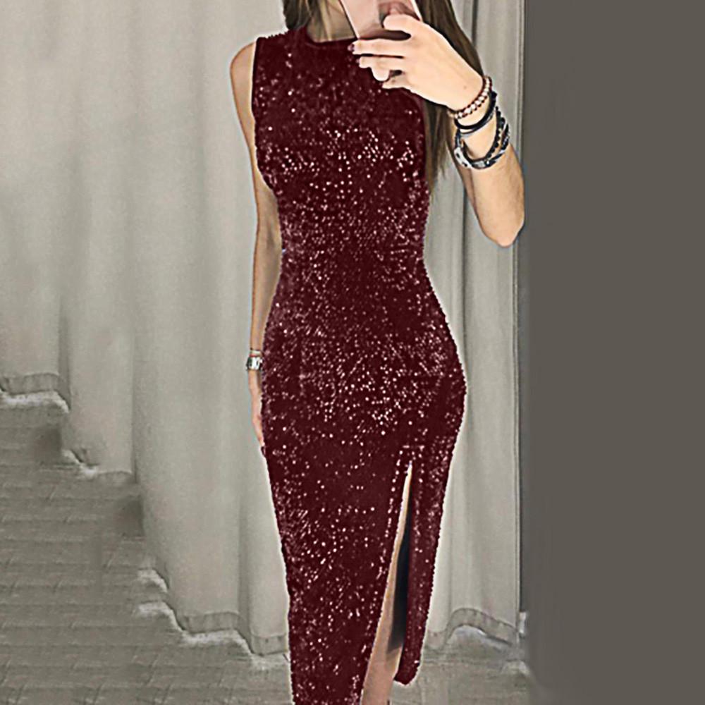 Dámské bez rukávů flitrované bodycon párty maxi šaty svatební ples formální šaty