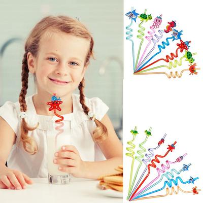 8 Stück Geburtstagsgeschenke für Kinder Partydekorationen Wiederverwendbare Plastikstrohhalme Meeres-Tier-Trinkhalme