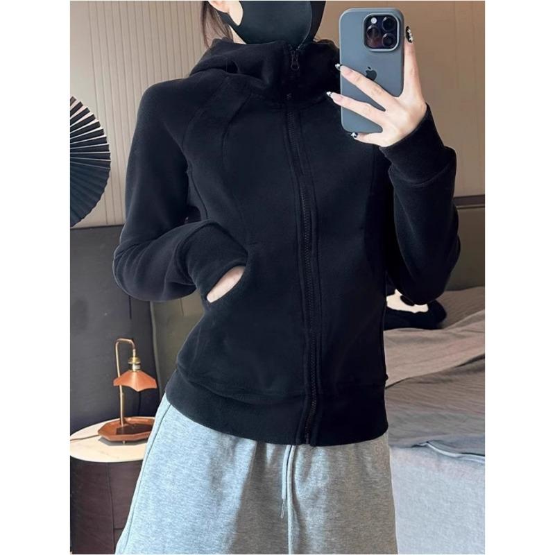 Velvet Thickened Hooded Sweatshirt for Women Spring Zipper Versatile Long-sleeved Top Korean Style Cardigan Jacket