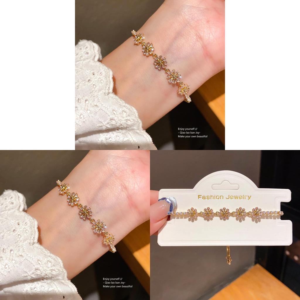 Flower Zircon Snowflake Bracelet With Pullaway Design For Womens Fashion Accessory