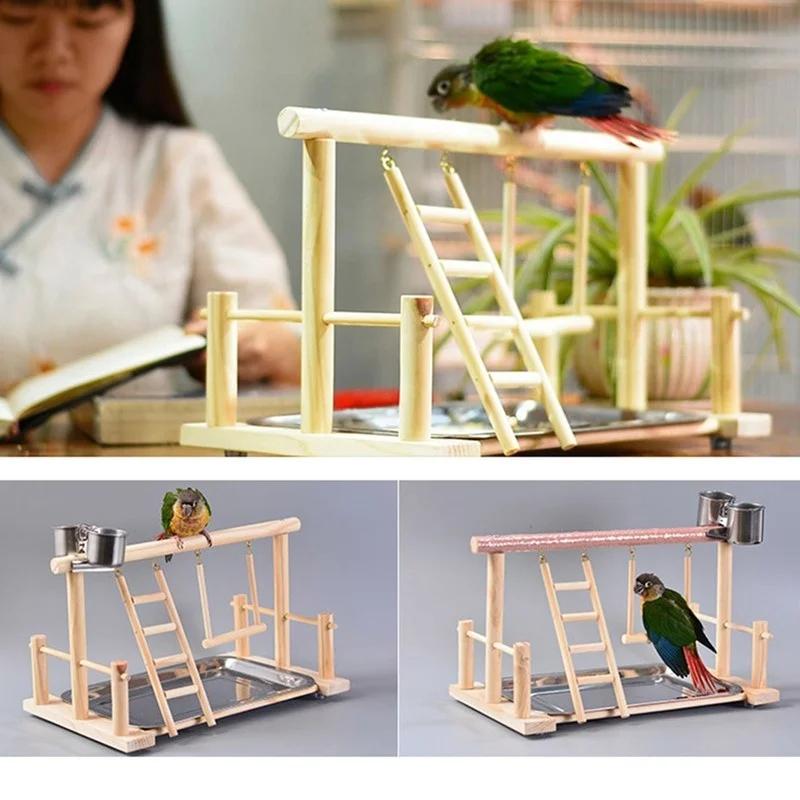 1Pc Pet Bird Toy Activity Center Birdcage Stands with Bird Perch Ladder Hammock Feeder Playground for Cockatiel Parrot