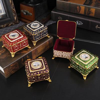 Mini Square Shape Jewelry Storage Box Necklace Organizer,Large Size Inlaid Gem Alloy Ring Storage Jar Unique Gift for Family