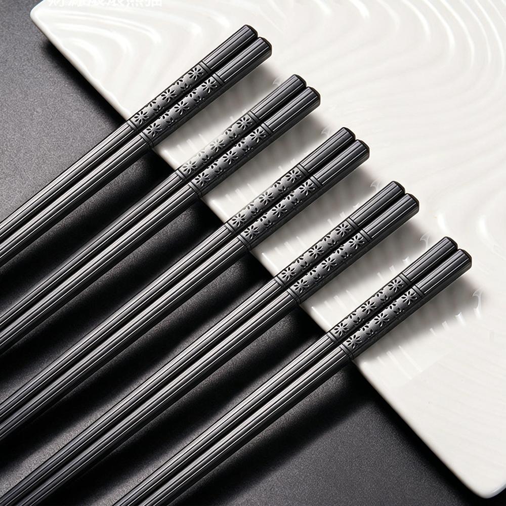 5 Pairs Premium Black Chopsticks Reusable for Sushi Japanese Anti-slip Chop Sticks Lightweight Dishwasher Safe, 9.57 Inches