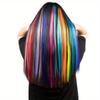 12pcs/pack Rainbow Colored 22 Inch Clip-in Hair Extensions Long Straight Synthetic Hairpieces for Women Girls Party Highlights