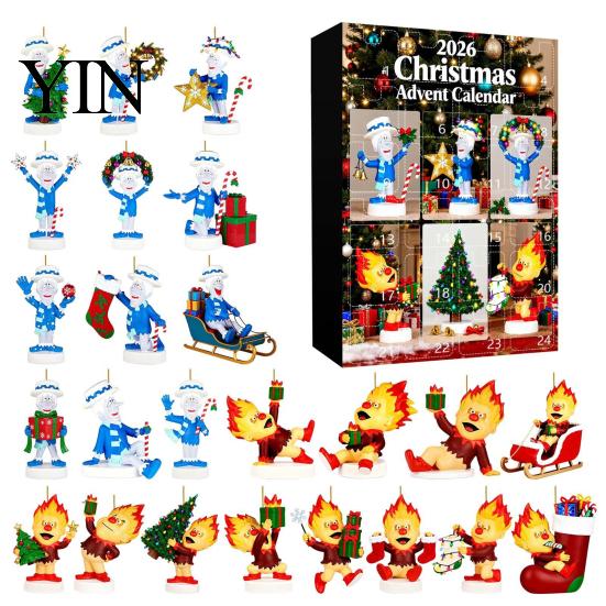 Office Desk Decoration Christmas Advent Calendar 2026, 24-Day Surprise Countdown with 24 Festival Celebration Supplies Acrylic Pendants, Anime Themed