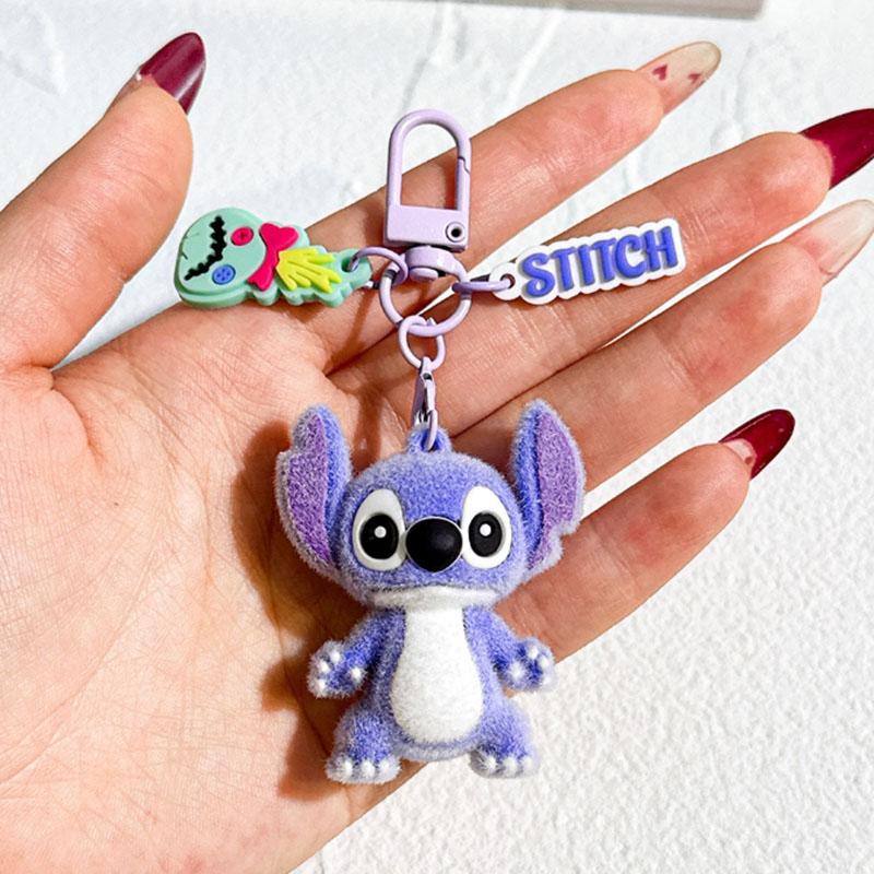 Creative Idea Cute Flocking Three-dimensional Stitch Keychain Cartoon Mini Doll Bag Pendant Handmade DIY Jewelry Accessories