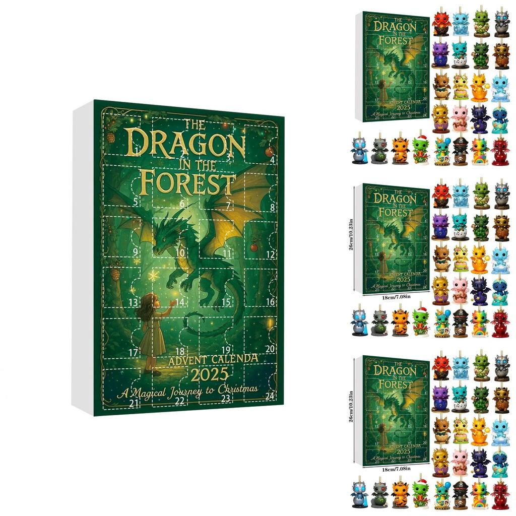 Dračí sváteční adventní box s 24 akrylovými zvířátky pro vánoční oslavy