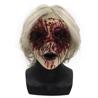 Halloween Scary Mask Creepy Bloody Monster Devil Women Witch With White Hair Cosplay Costume Party Horror Bloody Props