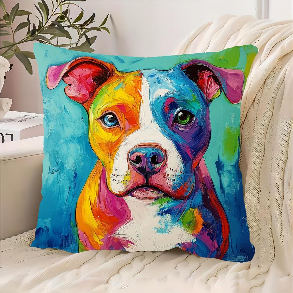 Pillowcase Dog Art 40x40cm Throw Cushion Cover Vibrant Dog Portrait Pet Lover Modern Home Decor Canvas Print