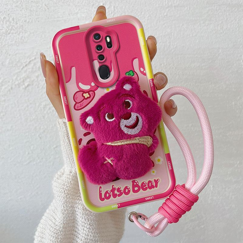 KEYSION Cute 3D Cartoon Plush Case for OPPO A9 2020 with Lanyard Soft Silicone Shockproof Phone Cover for OPPO A5 A9 2020