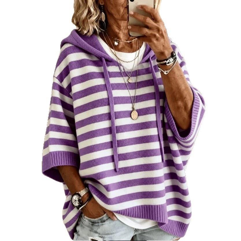 Women's European-American Style Knit Hooded Drawstring Sweater