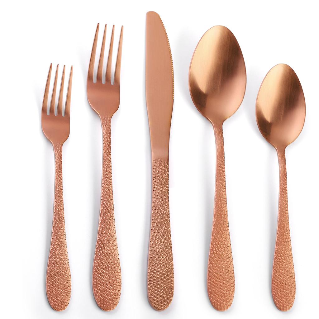 Hammer Matte Tableware Four-piece Set Stainless Steel Knife and Fork Spoon Steak Golden  Dessert Spoon YSH-12-5PS
