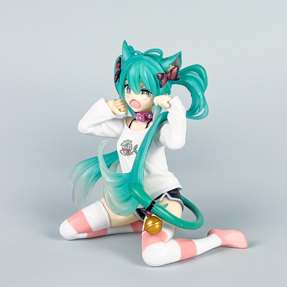 11cm Anime Hatsune Miku Figura Orelha De Gato Manga Longa Roupas Ver Modelo Brinquedo Presente Coleção Figura Ação Pvc