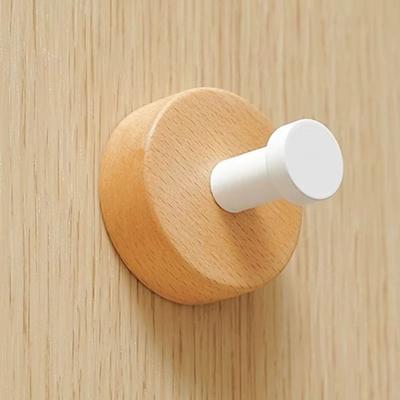 Creamy Style Solid Wood Hook Wall Mounted Round Design Single Hook Natural Walnut Metal Pothook No Drilling Hook Kitchen