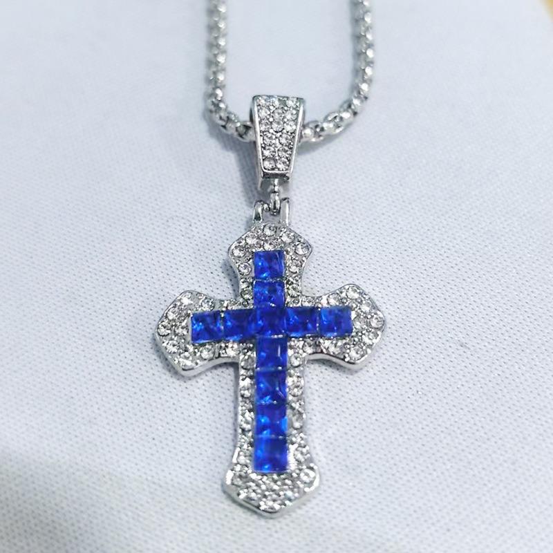 Cross with Diamond Pendant Necklace Autumn and Winter Long Sweater Chain Street Hip Hop Necklace