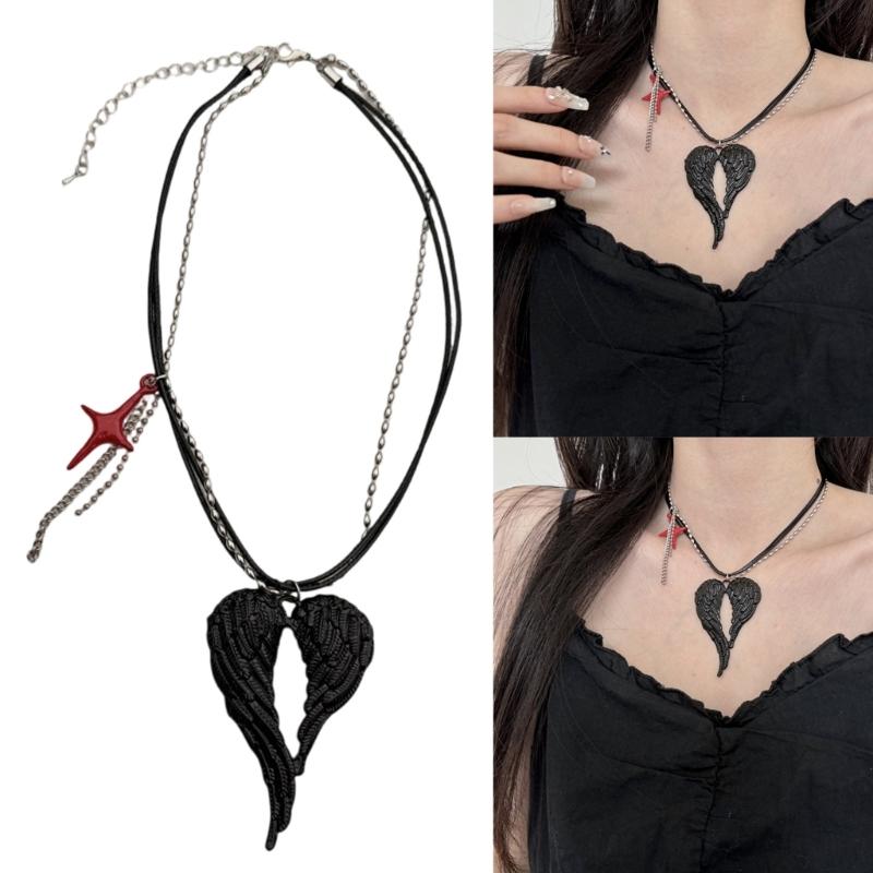 Sturdy Alloy Black Wing Necklace Featuring Tarnish Resistant Coating And Adjustable Length For Personalized Fit