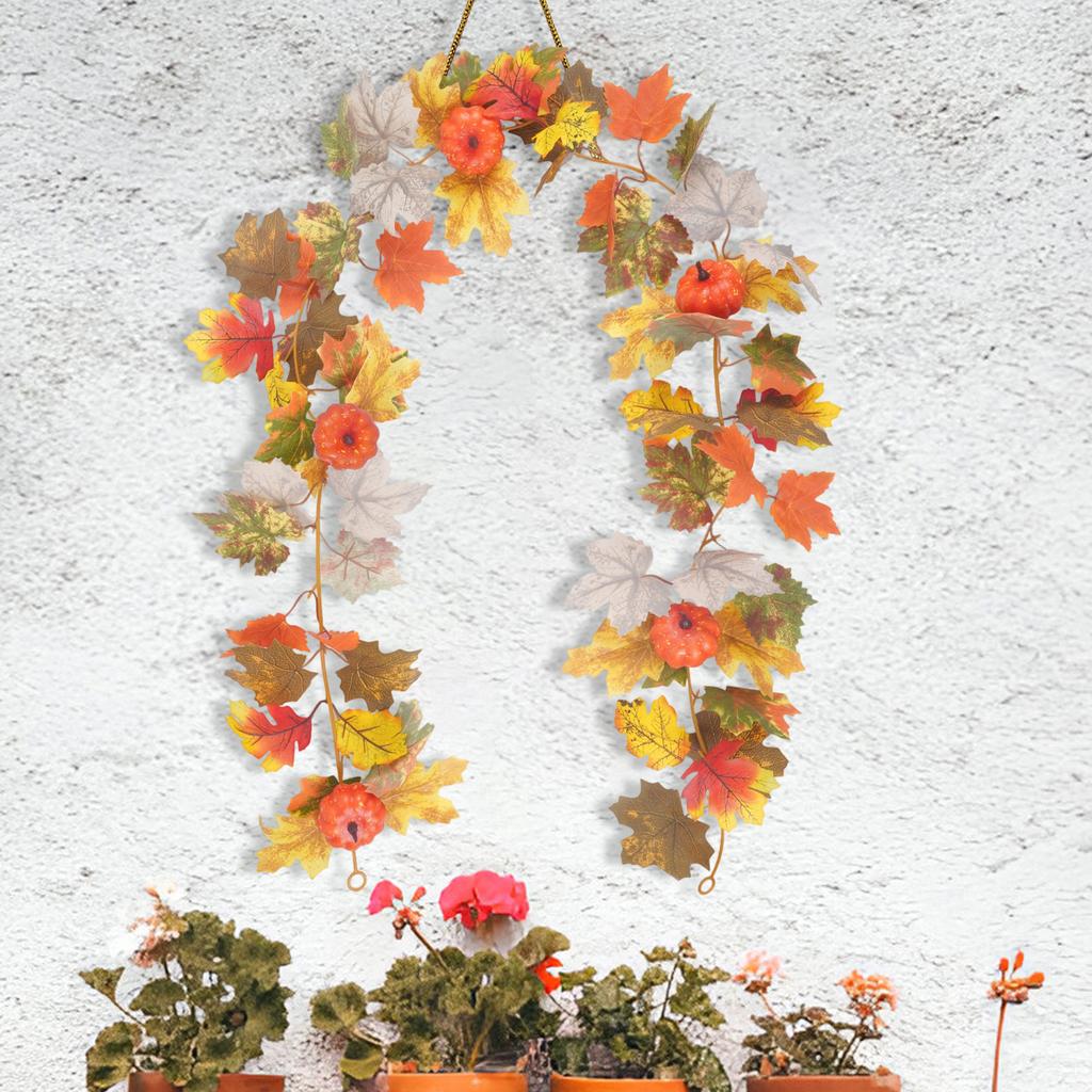 Artificial Sunflower and Berry Garland with Pumpkins for Fall Mantel Decorations and Photo Props