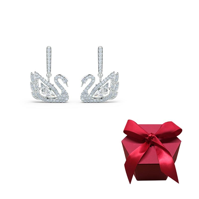 Swarovski Lifelong Bow Artificial Crystal Earrings Womens White One Size-Gift Box A белый