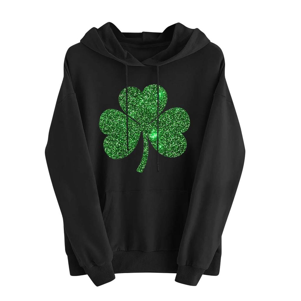 Women's Fashion Casual Long Sleeve Hooded St. Patrick's Day Print Sweatshirt